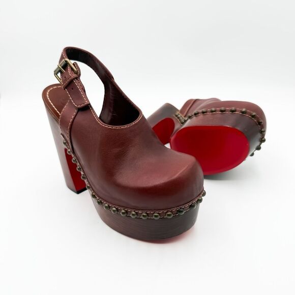 Christian Louboutin Joan Platform Wooden Heels Studded Clogs EU 38 US 8 - Picture 1 of 11